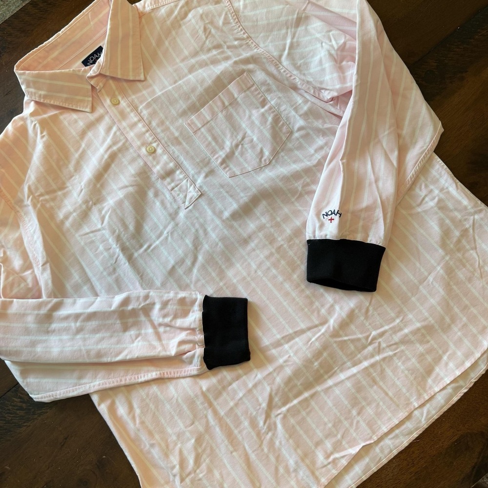 NOAH Shirt Mens XL Pink Stripe Long Sleeve Button Up Cotton Popover Casual